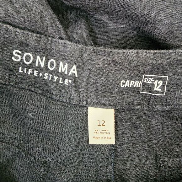 Sonoma Life Style Womens Capri Pants Size 12 Linen Rayon Blend Drawstring Black - Picture 8 of 10